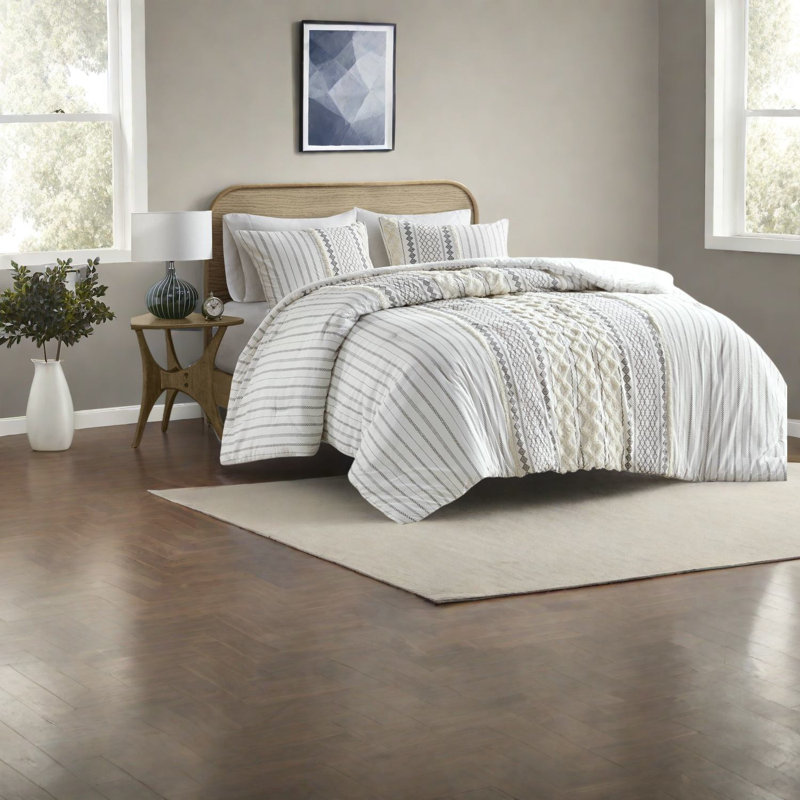 Sophisticated Cotton Bedding Set, Ivory Chenille, Modern Bedroom