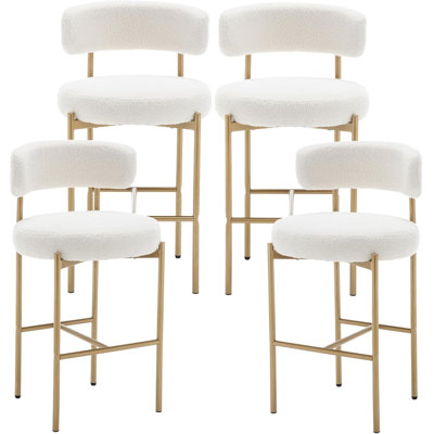Gold Boucle Bar Stools Set Of 4, 26" Modern Counter Stools With Backs, Upholstered Barstools For Kitchen Island, Bar, Cafe