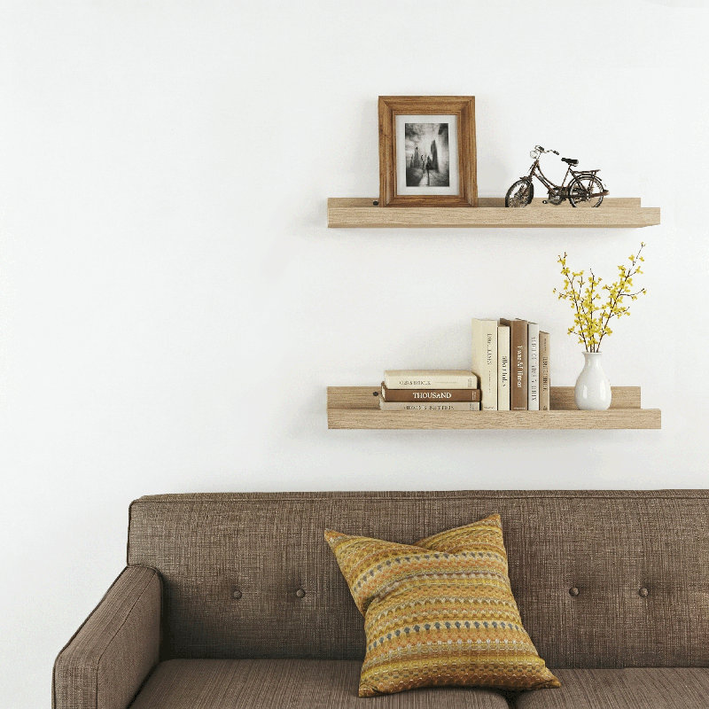 Tablettes flottantes de 23,6 po pour le mur, tablettes à photos pour salon, chambre à coucher, Noyer