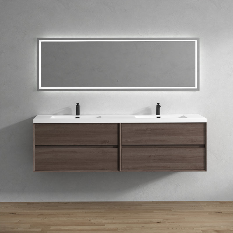 Seavy 83.4'' Double Bathroom Vanity with Plastic Top, Red Oak
