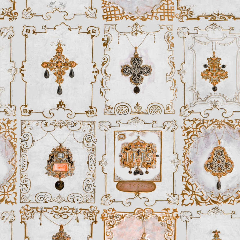 Renascimento Geometric Wallpaper Roll, Gray/Gold