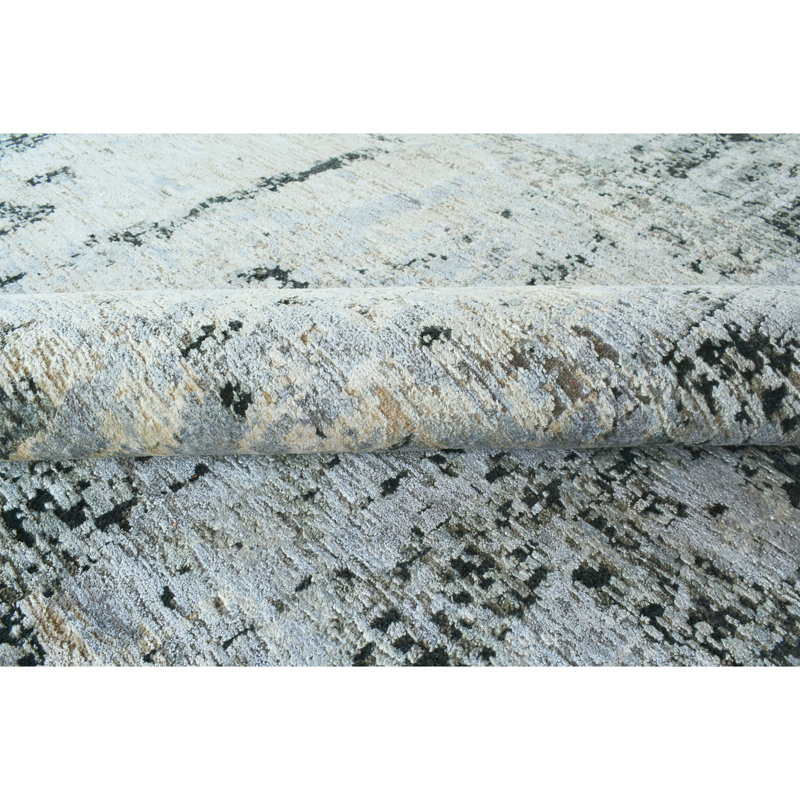 Tapis gris et gris anthracite de haute qualité noué à la main, Rectangle 9 pi x 12 pi