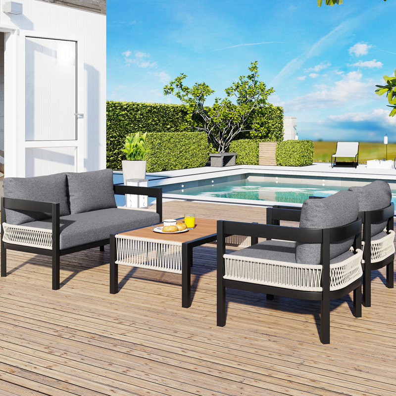 Lawn Outdoor Furniture - Iron With Table & , For Garden, Gray