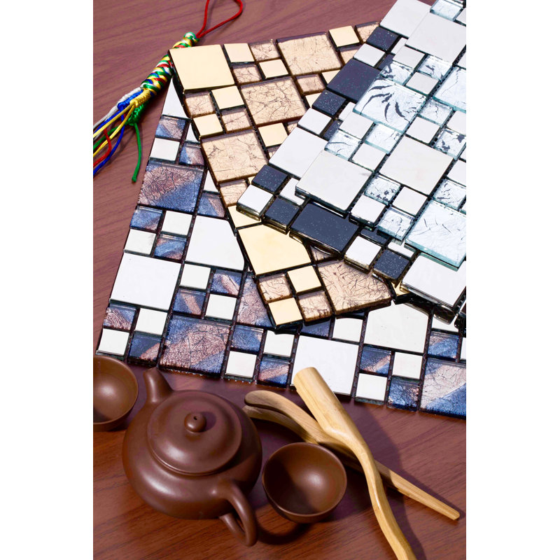 Rousha Random Sized Glass Random Mosaic Wall & Floor Tile, Purple/Silver