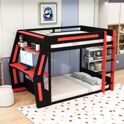 Lit superposé avec bureau, ports de chargement USB et lumière DEL