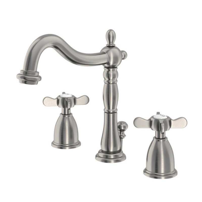 Kingston Brass Essex Two-Handle 3-Hole Deck Mount Widespread Bathroom Faucet with Pop-Up Drain, Brushed Nickel