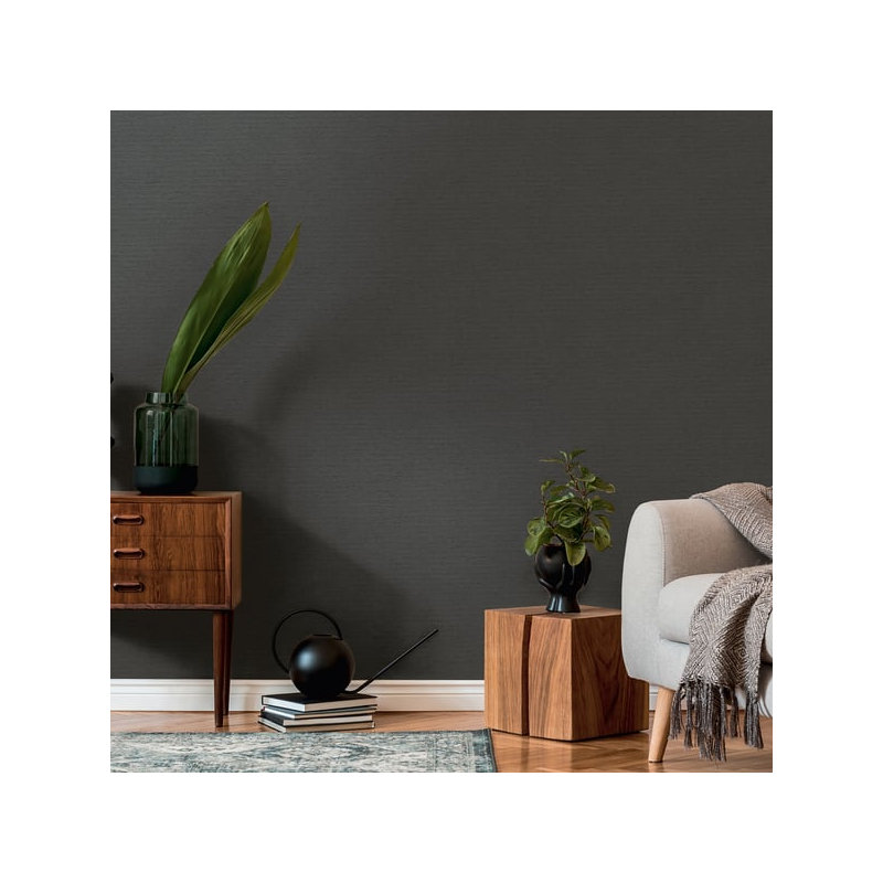 Flourish 10.05m x 53cm Textured Wallpaper Roll, Black