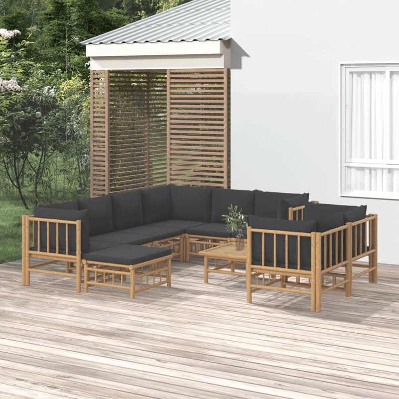 9 - Person Patio Conversation Set with Cushions, Dark Gray