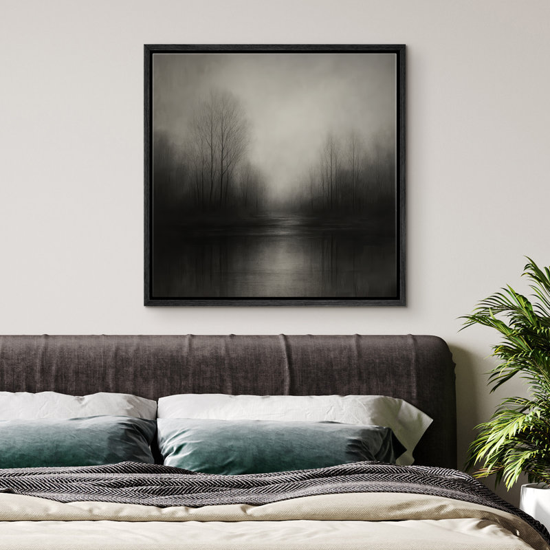 Reproduction de paysage abstrait encadrée d'art mural sur toile pour un décor moderne, H 16 po x l 16 po, Noir