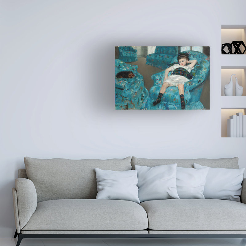 Art sur toile, "Petite fille dans le fauteuil bleu", Collection bolle maîtres,, H 30 po x l 47 po