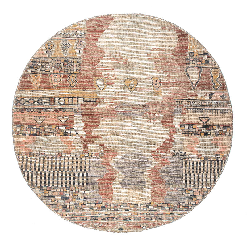 Rizer Southwestern Tasseled Handmade Flatweave Rust/Cream/Pink Rug, Round 6'
