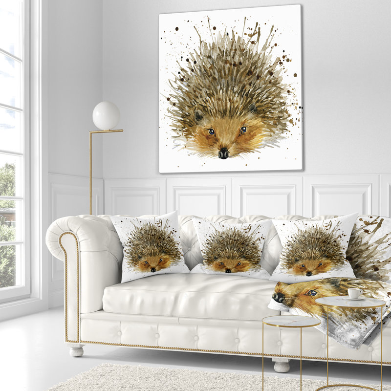Hérisson aquarelle - coussin imprimé animal, 16 po x 1 po, Coussin décoratif