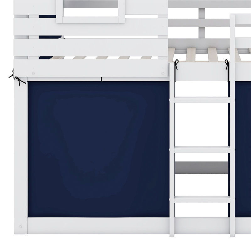 Yaraghi Bunk Wood House Bed with Tent, Full Over Full, Blue/White