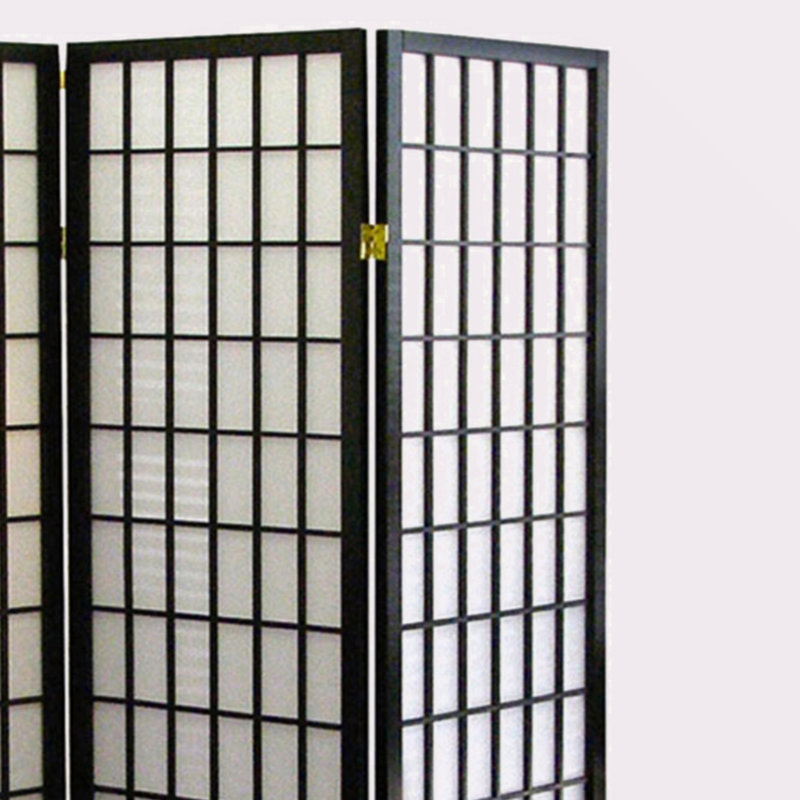 Paravent de 70 pouces de hauteur à 3 panneaux de style japonais avec finition en bois naturel, Noir