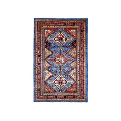 6'x9' Blue Qashqairaj Design Geometric Pattern Hand Knotted Wool Rug EC9826D47386424ABA42C86CF4742D66