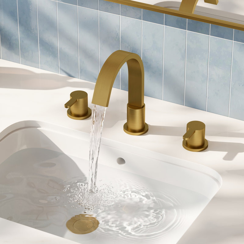  Robinet de salle de bain espacé 8 po à 3 trous et 2 poignées à fixation sur le comptoir avec drain, Or brossé