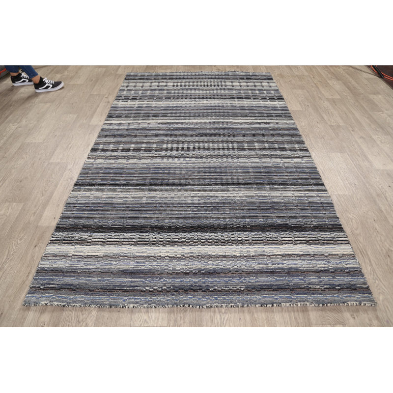 Tapis décoratif en laine de style marocain noir/gris de conception unique 4 pi 10 po x 7 pi 11 po noué à la main New Age
