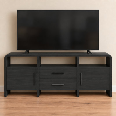 Wyoming 70"W TV Stand for TVs up to 80", Curved Media Console with 2 Drawers, 2 Doors, Open Storage and Cable Management