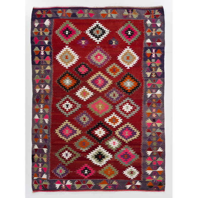 Tapis kilim turc 6,3 pi x 8,6 pi à tissage plat rétro