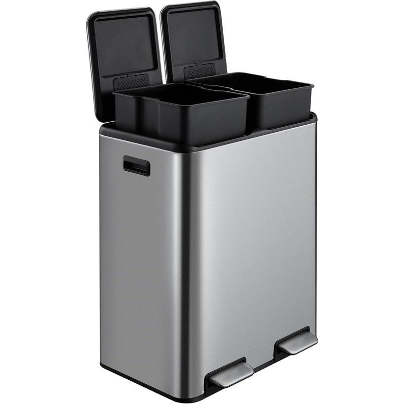 16 Gallon Brushed Stainless Steel Step Trash Can, Waste Bin