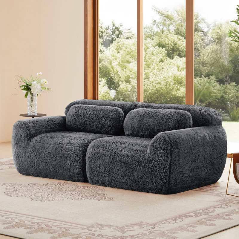 Canapé modulaire à 2 places pour canapé modulaire, tissu moelleux et moelleux, conception antidérapante, éponge haute densité 32D, aucun assemblage requis, conception ergonomique, avec coussins décoratifs, convient aux salons, gris foncé