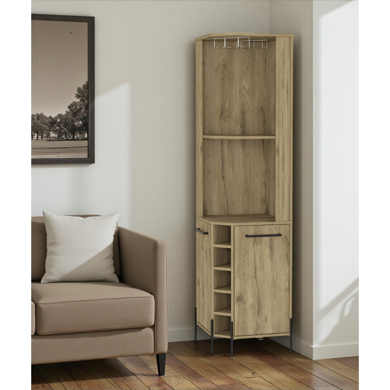 Bar d'angle 71 "en bois naturel avec deux portes