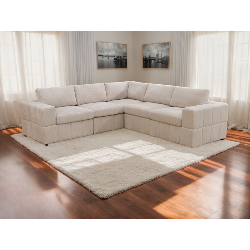 Ensemble de canapé modulaire réversible Premium, Velours côtelé beige, H 37 po x l 102 po x P 36 po