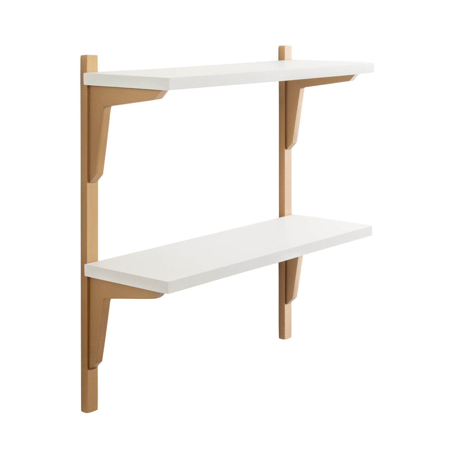 Baez Poplar Solid Wood Wall Shelf, White/Gold