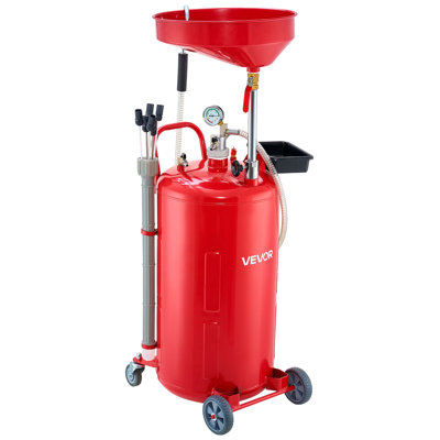 Réservoir de vidange d'huile 21 gallons, égouttoir à huile pneumatique avec entonnoir réglable, réservoir de vidange de fluide industriel avec roues, drainage de fluide pour les ateliers de réparation automobile, rouge