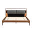 Lit double en similicuir brun et gris, coussin de dossier ergonomique à suspendre, veilleuses 2 pièces sur la peau - tête de lit, cadre de lit, aucun sommier nécessaire pour une chambre à coucher contemporaine confortable