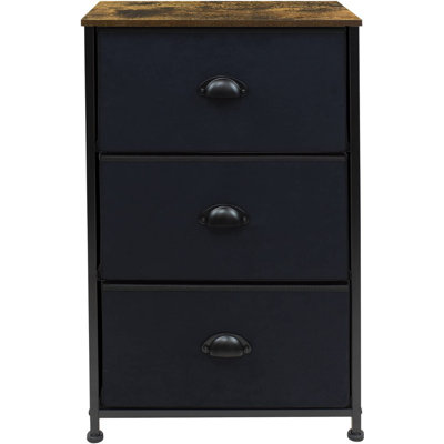 Sorbus 3 Drawers Nightstand with Steel Frame and Wood Top in Black with Wood Top