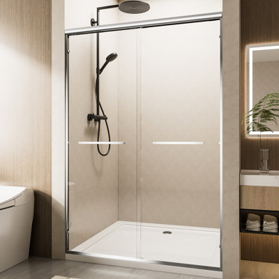 72" H Aluminum Frame Double Sliding Shower Door, 1/4" Nano - Coated Tempered Glass, Dual Handles, Waterproof And Easy To Install In Bathroom Door With Design, Adjustable Width Corrosion Handles For