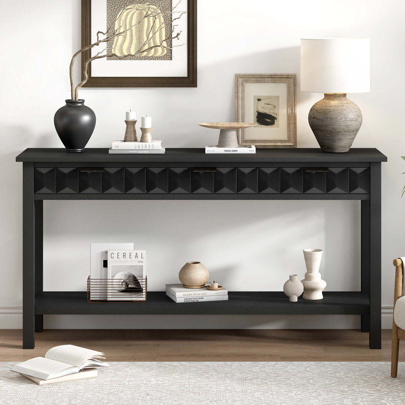 Console moderne en placage de sapin avec motif en nid d'abeille, Noir