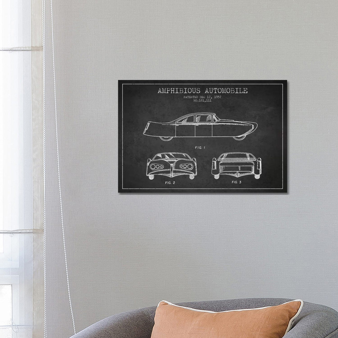 Amphibious Automobile Patent Sketch (Charcoal) II by Aged Pixel - Wrapped Canvas Gallery-Wrapped Canvas Giclée