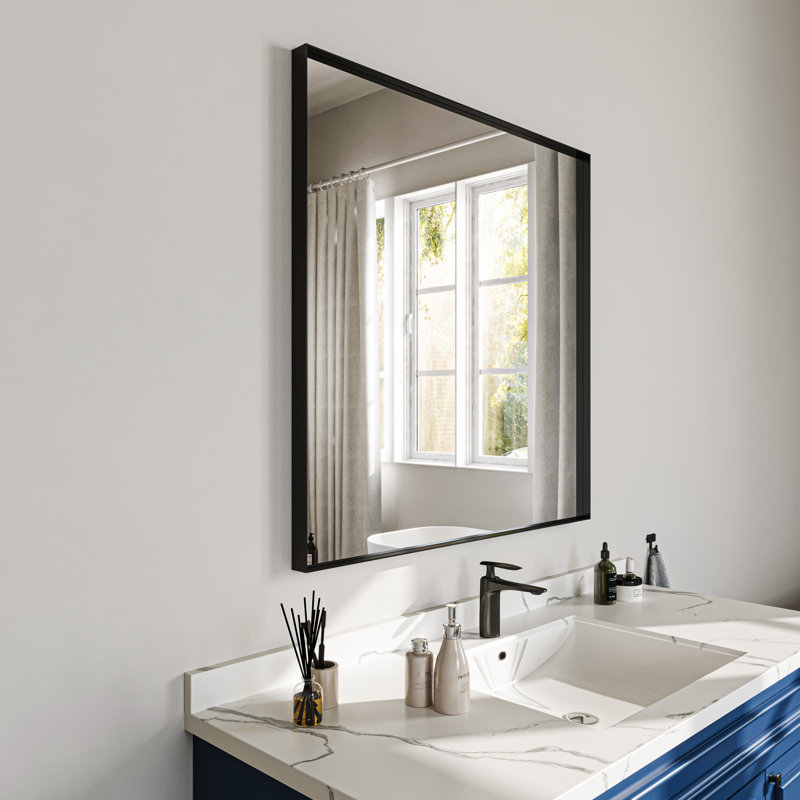 Miroir de salle de bain mural, Noir, noir, noir, noir, 36 po x 36 po