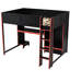 Lit double, lit mezzanine en bois, fini noir, bureau intégré, garde-robe, DEL, tiroir, rangement, expérience noir, peu encombrant, fonctionnel-913168879