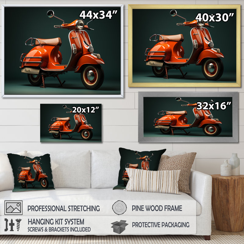 «Retro Scooter Adventure II», reproduction sur toile, Cadre flottant noir, H 30 po x l 40 po x P 1,5 po