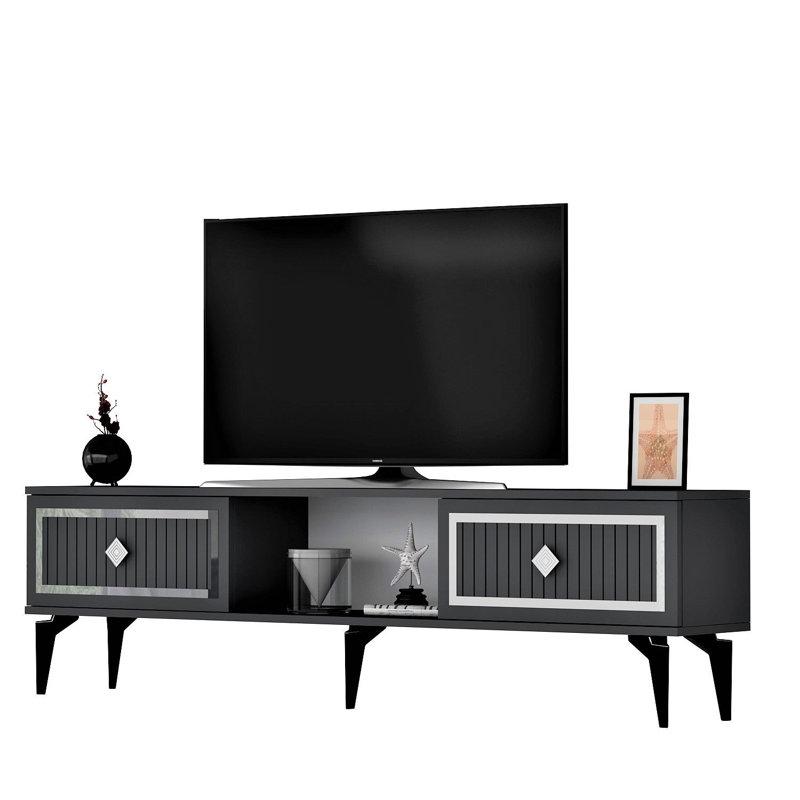 Catena Modern TV Stand, Anthracite & Silver, 59.1 x 17.6 x 11.6 inches | 100% Melamine Coated Particle Board, Thickness: 0.7 inches | Stylish Design with 19.0-inch Leg Height | Perfect for Living Rooms & Entertainment Areas