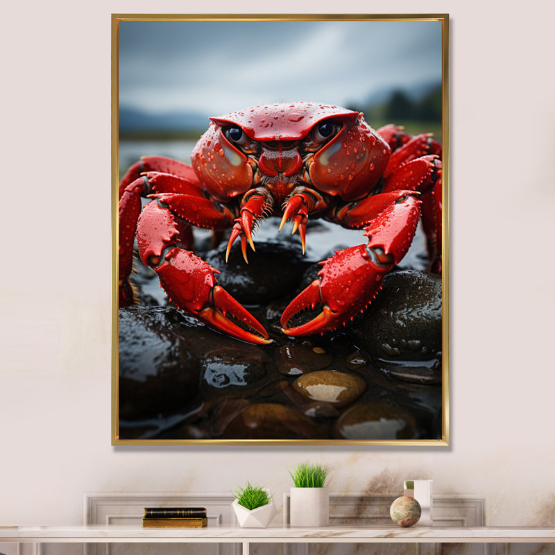 Yoonus " Vibrant Crayfish Portrait ", 40" H x 30" W, Gold Floater Framed