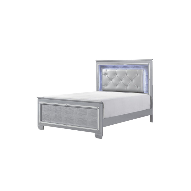 Ensemble de chambre à coucher à panneau en similicuir à DEL 6-1 Ibhan, Grand, Argent