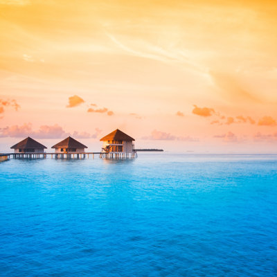 Sunset On Maldives Island - Wrapped Canvas Print