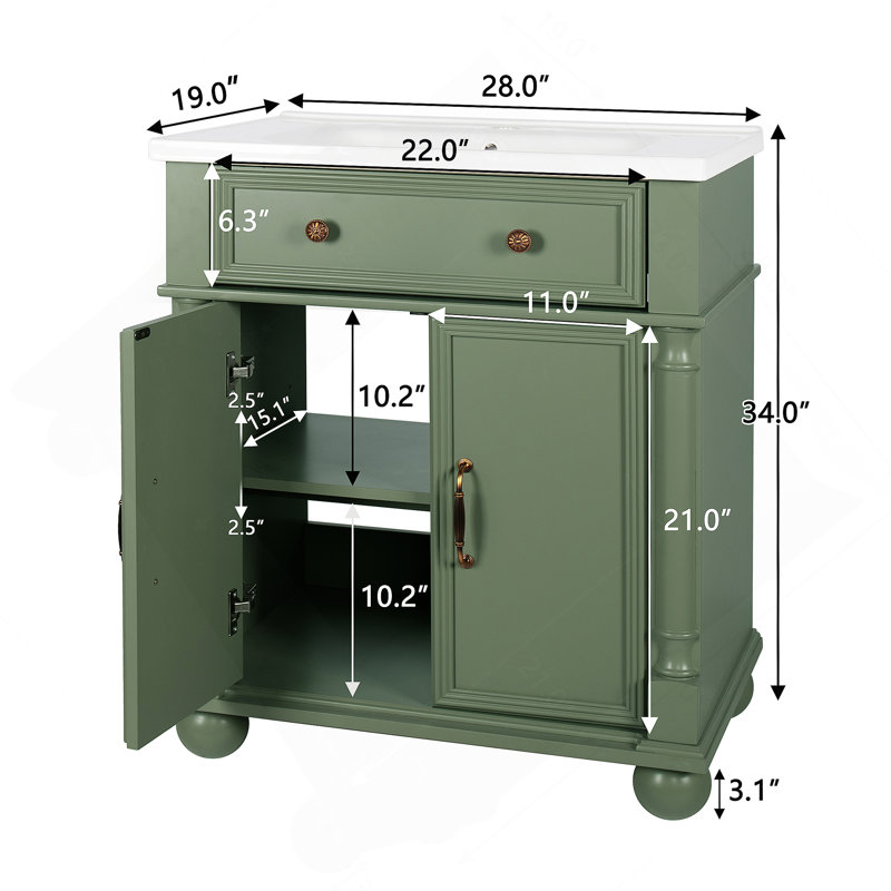 Meuble-lavabo autoportant avec rangement, Vert