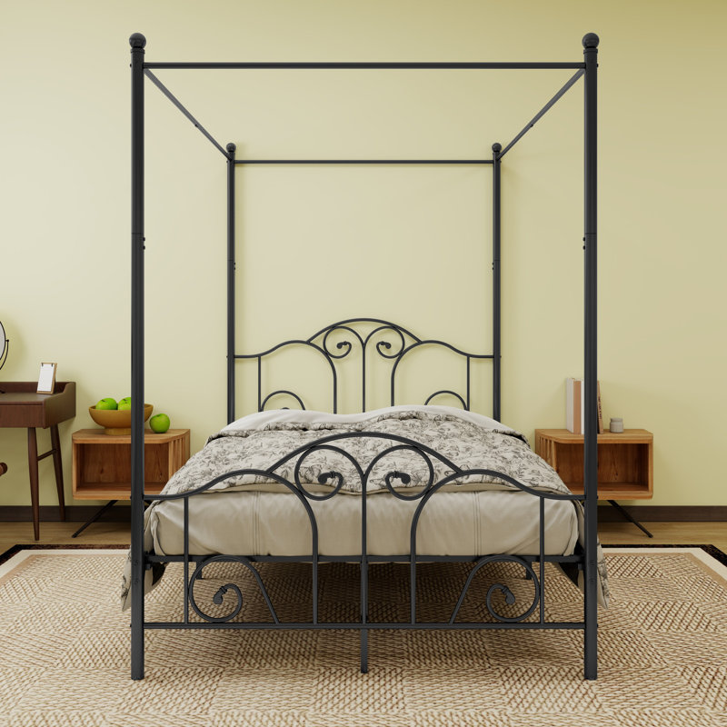 Four-poster Canopy Bed Frame, Black, Full