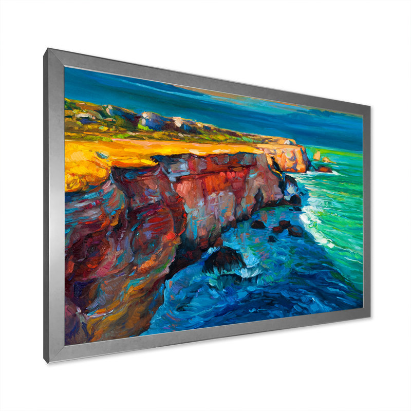 «Colorful Cliff Ocean», reproduction sur toile, H 8 po x l 12 po x P 1 po, Toile argentée avec cadre photo