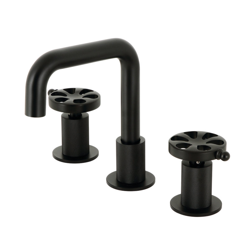 Kingston Brass Belknap Two-Handle 3-Hole Deck Mount Widespread Bathroom Faucet with Push Pop-Up Drain, Matte Black