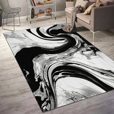 Modern Abstract Area Rug – 100% Polyester, Antistatic, Soil & Water Repellent, Colourfast Living Room Carpet