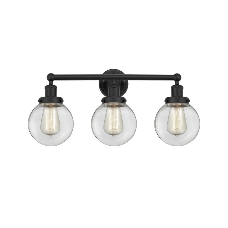 Éclairage de salle de bain à 3 lumières à intensité variable Alphonsa, Noir mat, Transparent