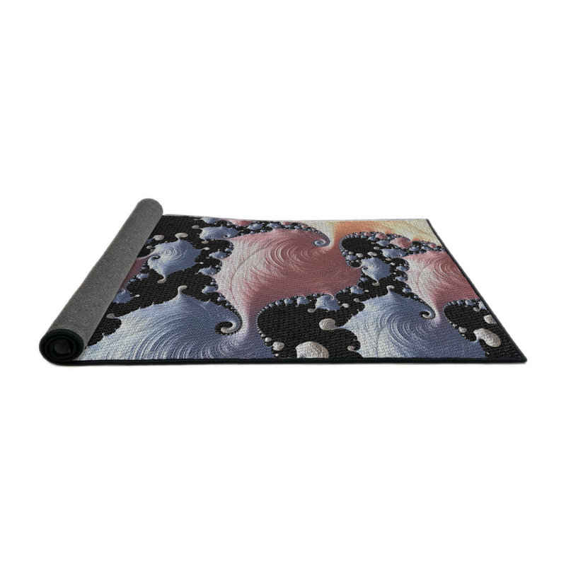Tapis bleu/rose à motifs, Rond 7 pi