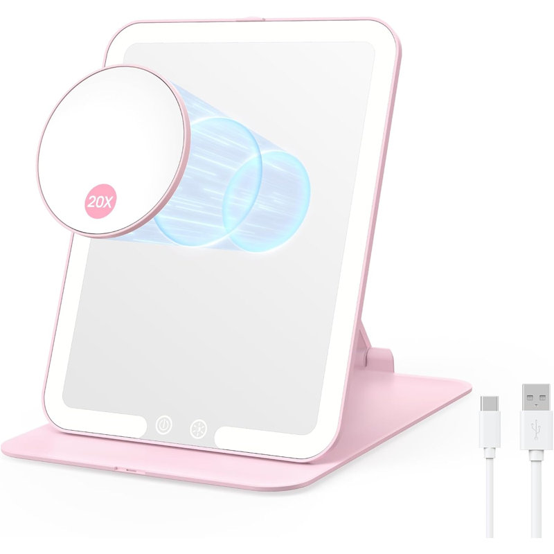 Miroir de maquillage de voyage pliable avec lumières et grossissement 20X