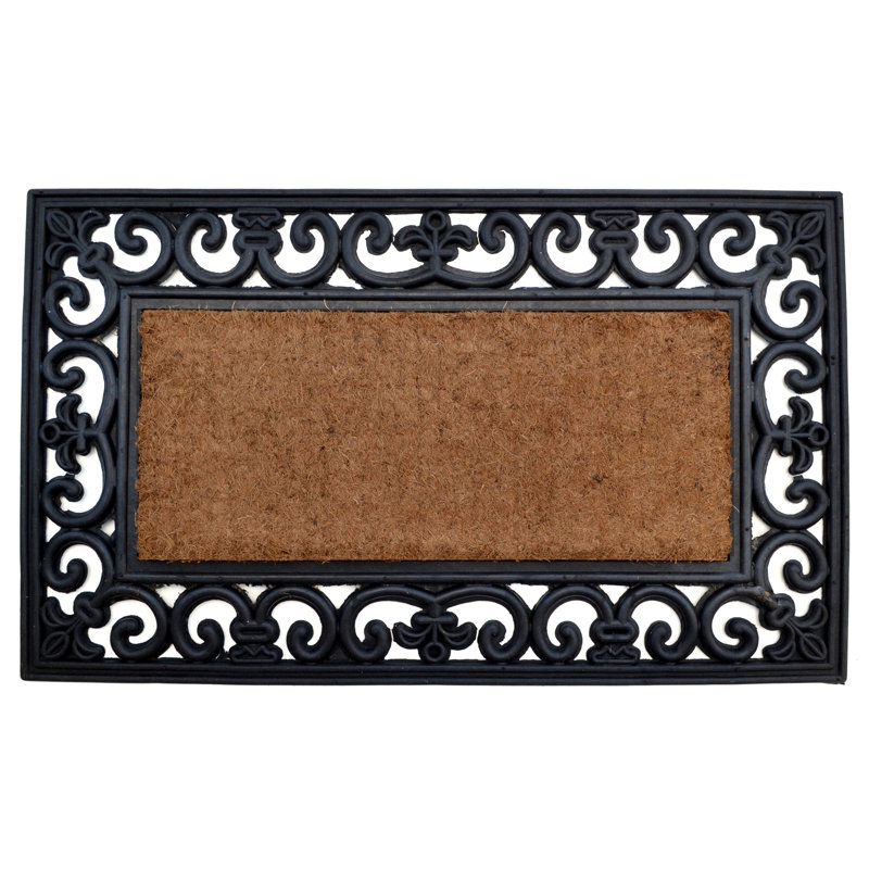Tapis d'extérieur 18 po x 30 po beige et noir en caoutchouc et fibre de coco